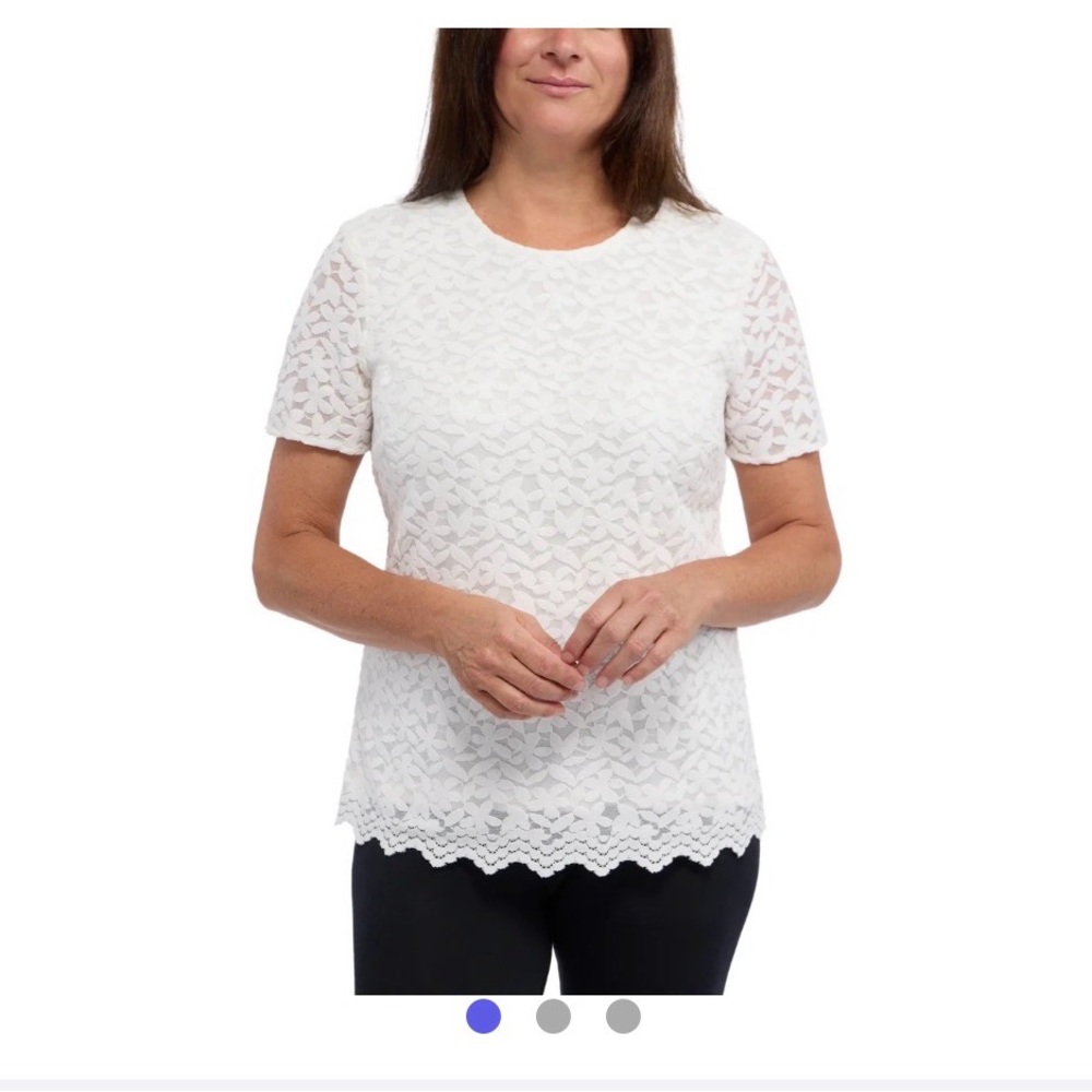 Teddi Rose Ivory Lace Blouse w/Scalloped Hem Bottom and Keyhole Back